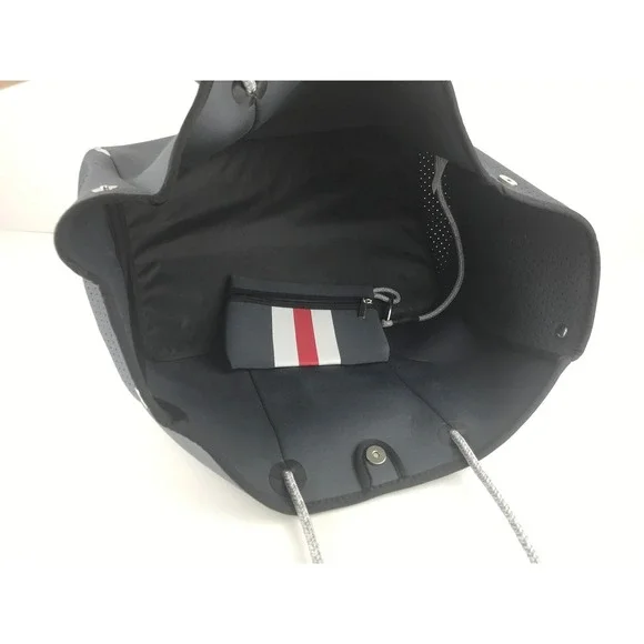 QOGIR Gray Neoprene Tote Bag Red White Stripe‎ Beach Travel Zipper Pouch - Picture 12 of 16